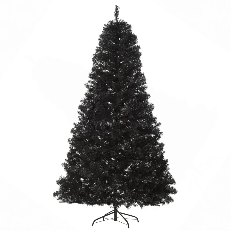 Sapin de Douglas 7 pi avec lumières réalistes et 1346 pointes de style Halloween non éclairé, H 7 pi, Noir