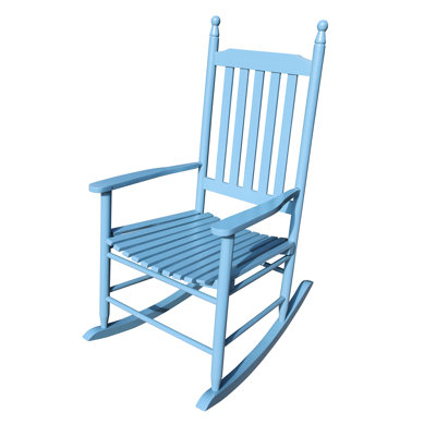 Chaise berçante en bois en bleu - fabriquée en bois franc massif pour une utilisation durable Siège large et accoudoir Dossier à lattes sécuritaire Assemblage simple requis Balcon idéal Capacité de poids de 250 lb