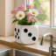 Pot à dés décoratif en céramique pour espaces intérieurs et extérieurs - Pots de fleurs créatifs pour patio, salon et décoration intérieure - 6 po, blanc et noir-1736527774