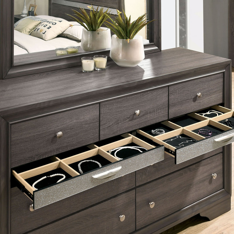 Commode à 9 tiroirs avec rangement caché pour bijoux Sana, Grey