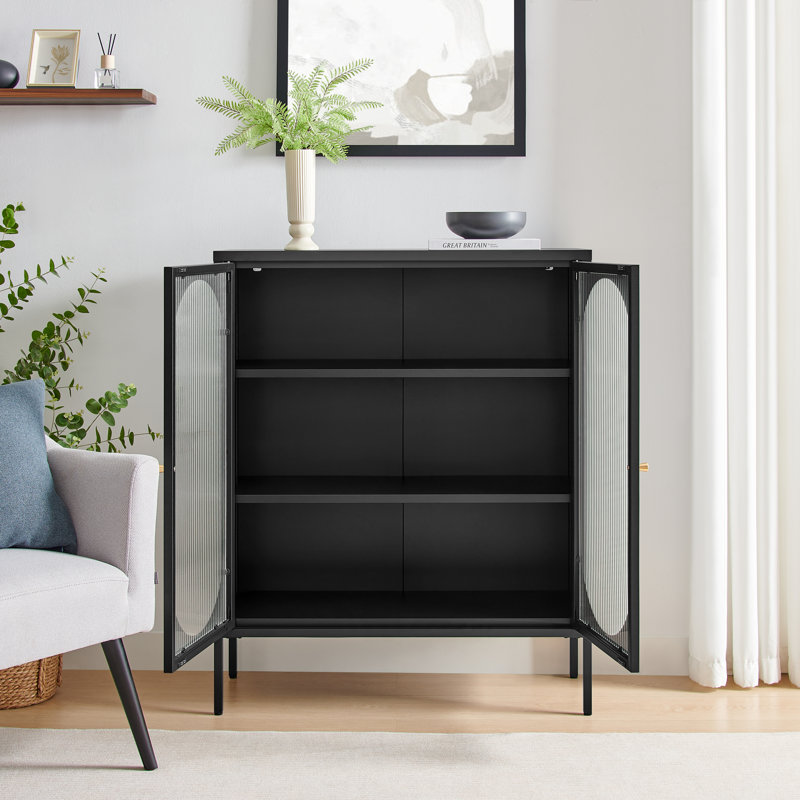 Natela Metal & Glass Cabinet Sideboard with Double Doors - Modern Deco Style
