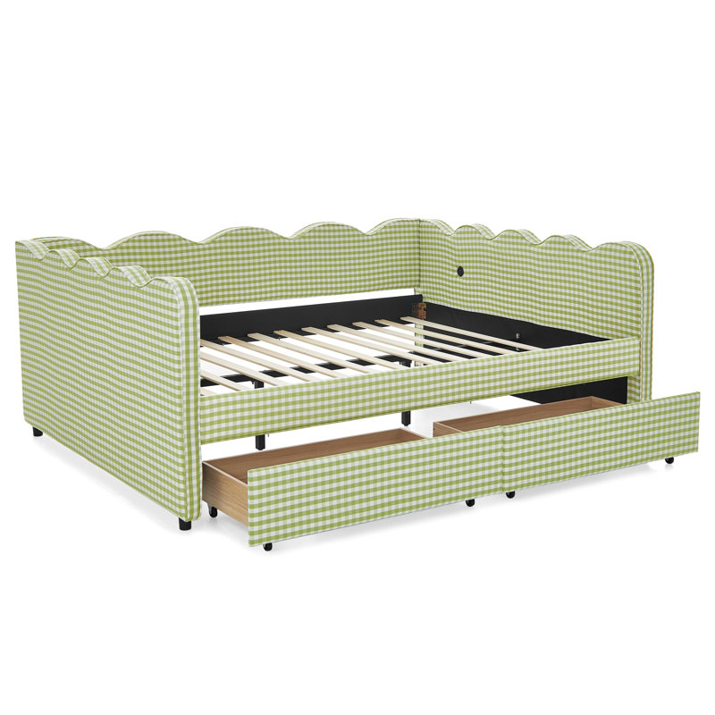 Lit de jour avec deux tiroirs de rangement, Vert