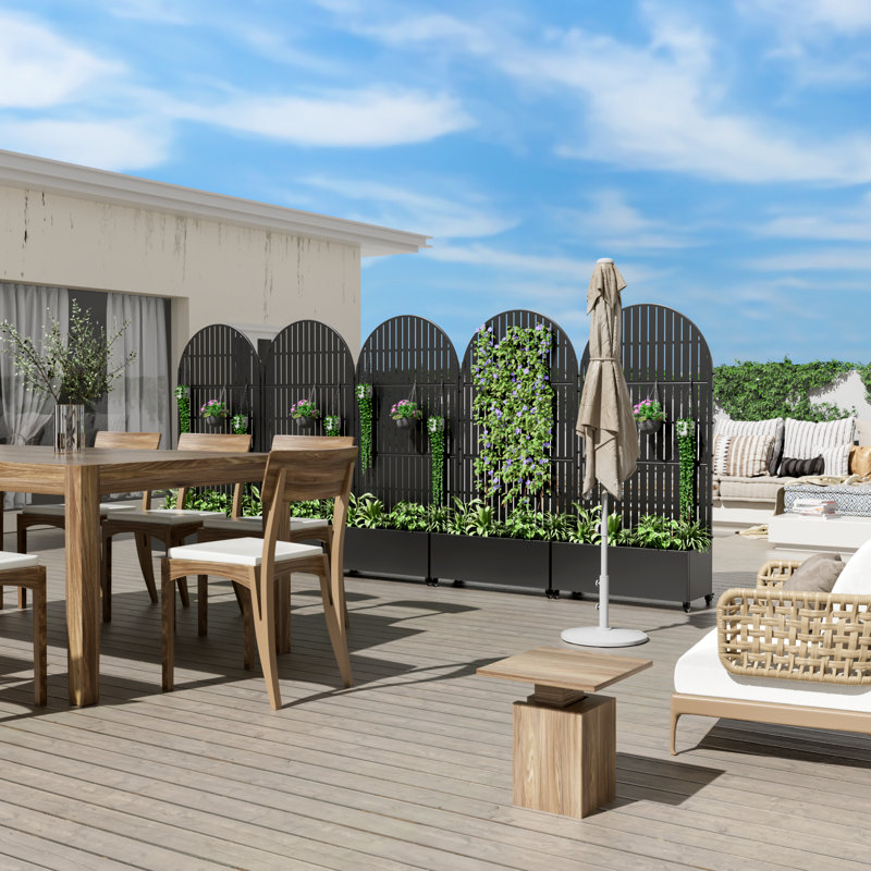 Boîte à fleurs en métal avec treillis et roues Arch, H 72 po x l 35 po x P 16 po