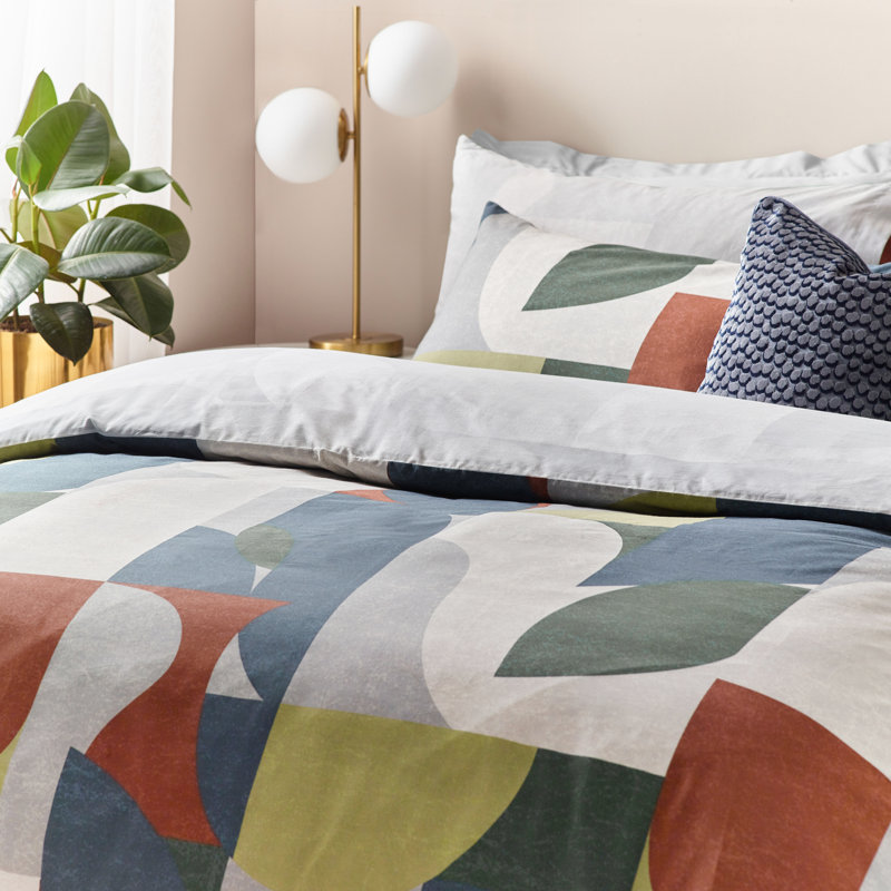 Ceijay Cotton Blend Geometric Bedding with Pillowcases, Single Duvet Cover + 1 Standard Pillowcase