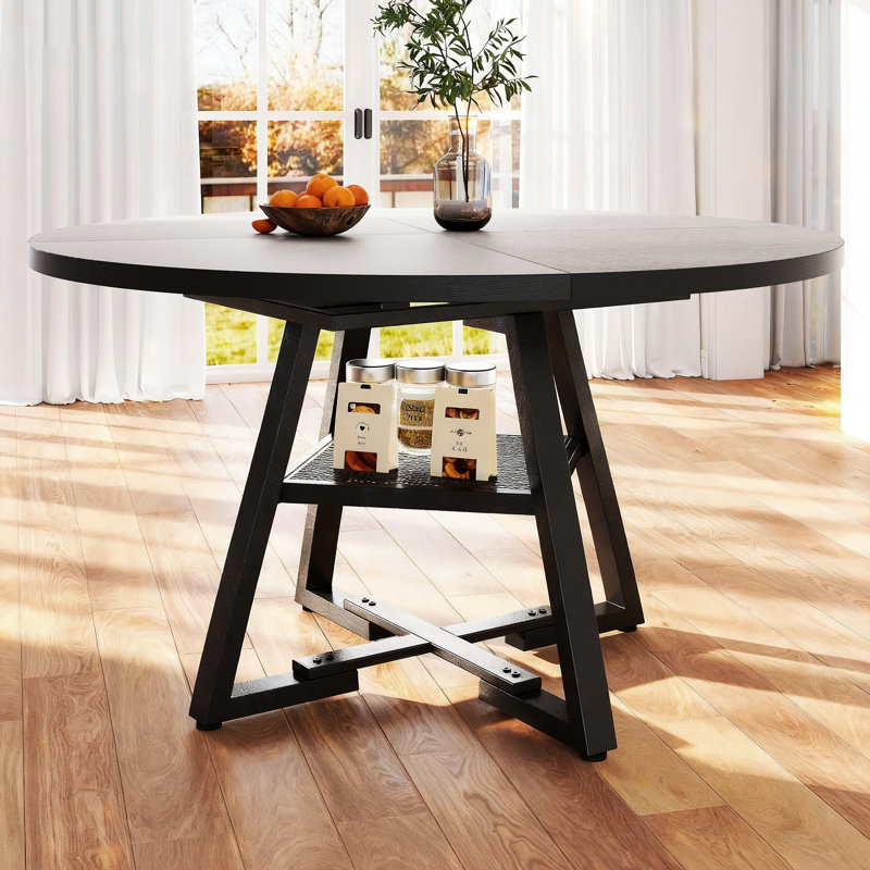Round Dining Table Farmhouse Kitchen Table,Space Saving Dinner Table For Kitchen & Dining Room, Black