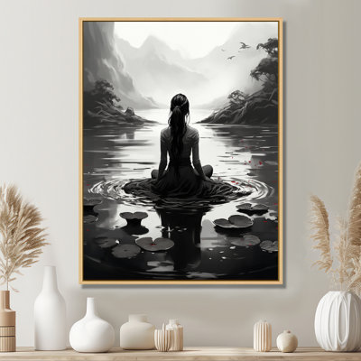 Méditation, yoga, méditation, femme, lotus, pose 1 - art mural méditation pour le salon