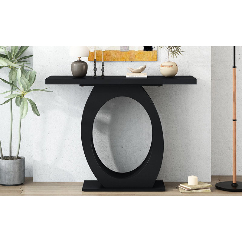Console élégante, base en forme d'œuf. Noir + pour le bureau. 38,48 po Profondeur, 16,05 de largeur, 31,77 de hauteur. Table de bureau moderne et tendance avec chambre à coucher. D, W, H.