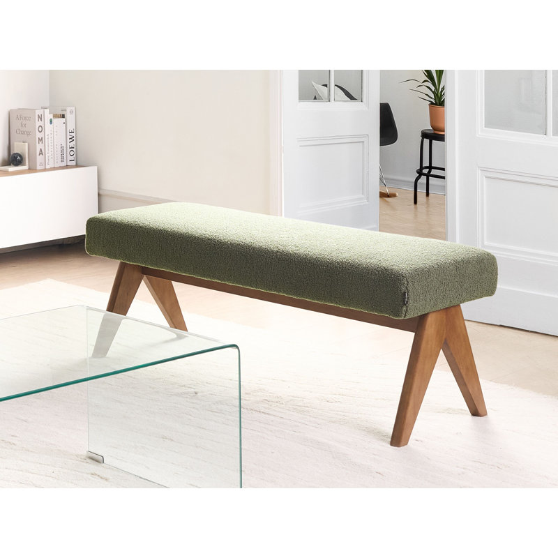 Bench Drumheller Boucle, Green, Light Yellow Wood