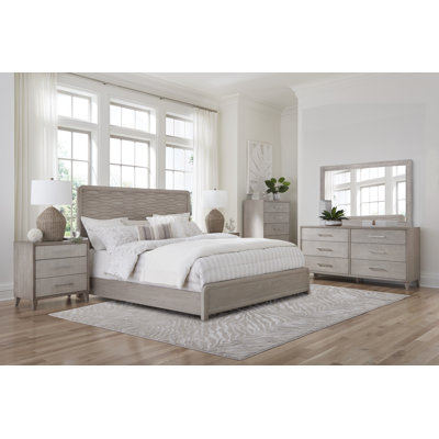Ensemble de lit à panneau 6 pièces Cape King Wave avec commode à 6 tiroirs et miroir