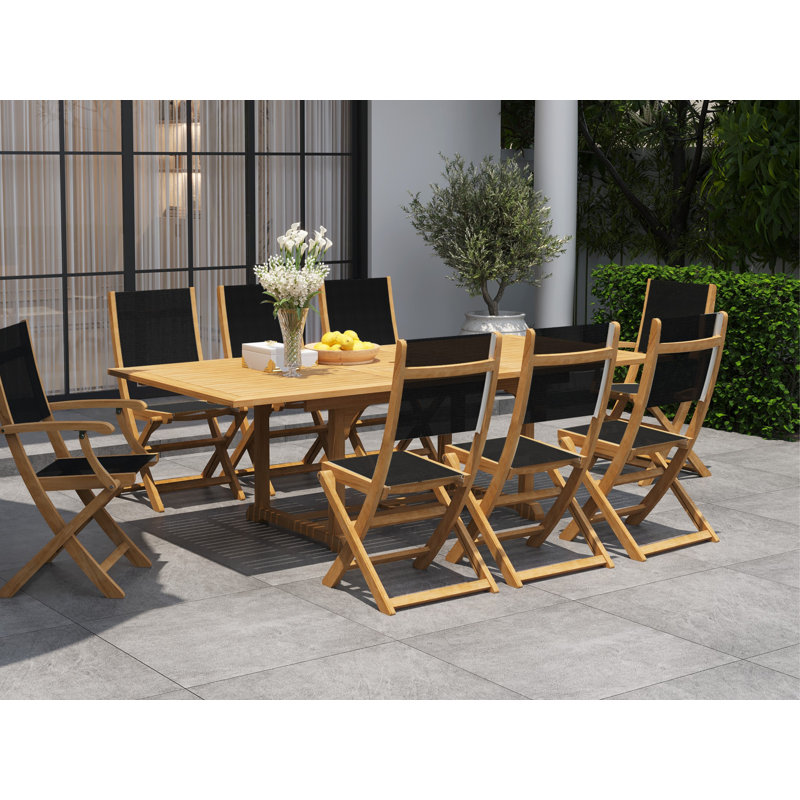 Stella Folding Teak Patio Dining Chair, Black