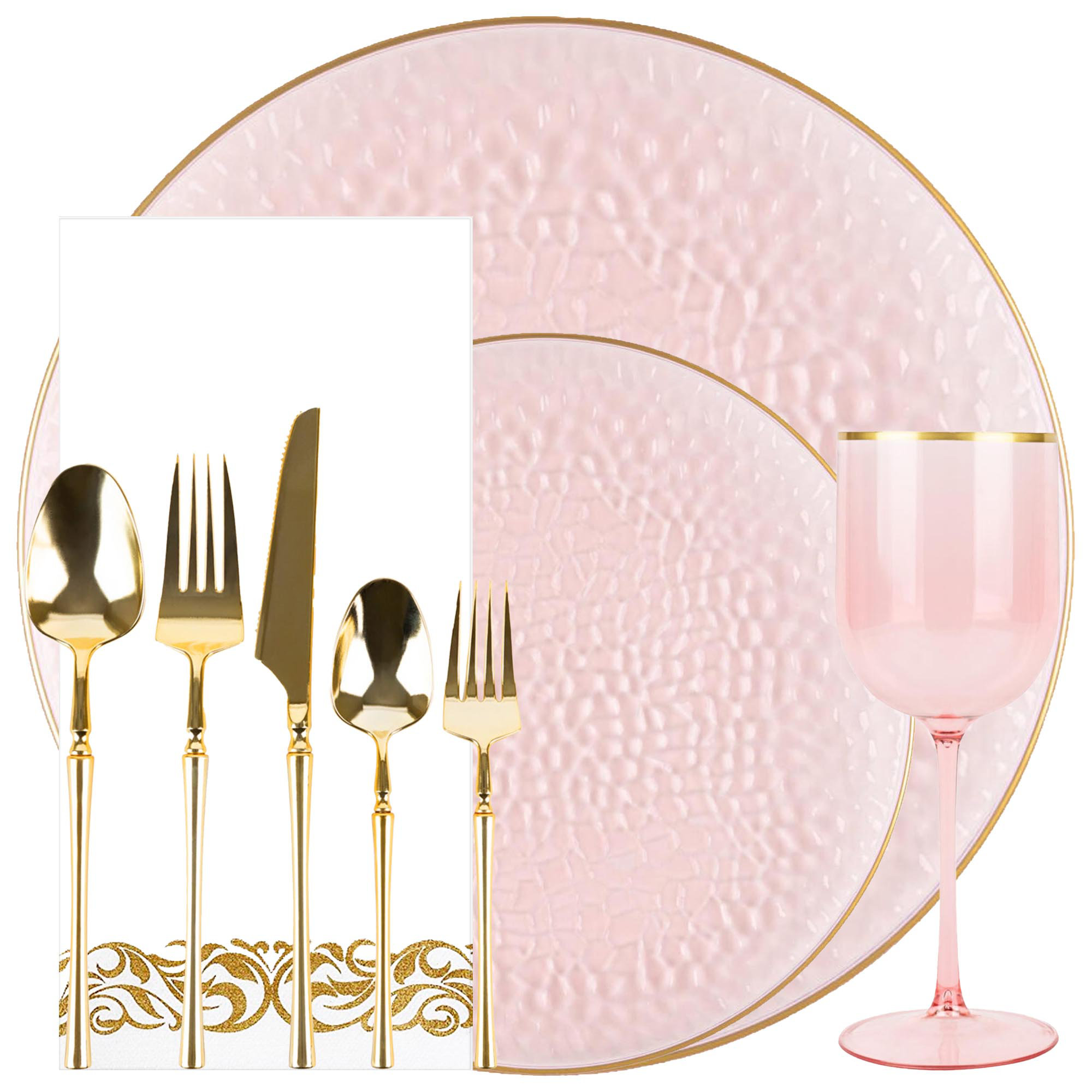 EcoQuality 7 inch Round Hammered Translucent Pink Plastic Plates with Gold  Rim - China Like Party Plates, Heavy Duty Large Disposable Dinner Charger