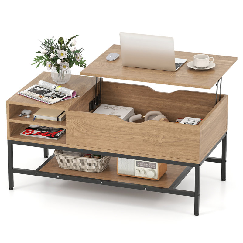 Lift Top Coffee Table with Storage, Natural Wood