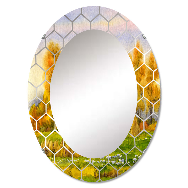 Haystacks On Orange Fields II - Miroir mural Lake House, 30 po x 20 po