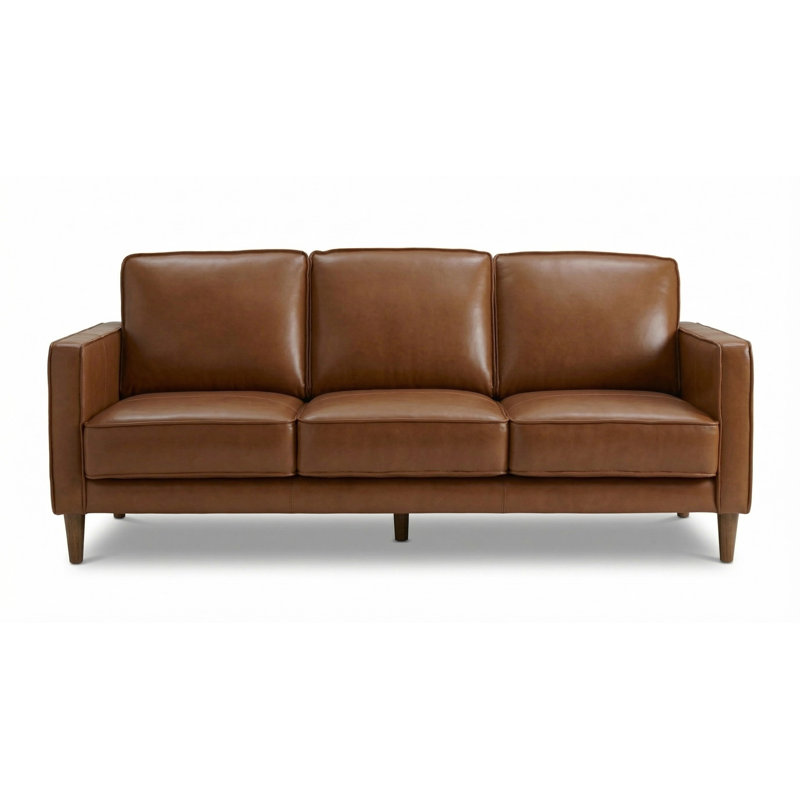 Armonni Upholstered 79'' Sofa, Chestnut Brown Genuine Leather