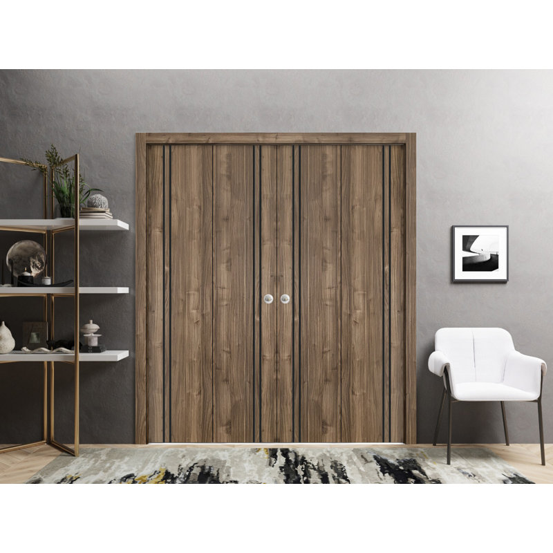 Porte pliante en bois massif massif, 96 po x 80 po, Noyer