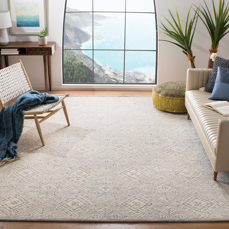 Tapis gris / ivoire en laine touffeté à la main Freddy, Rectangle 9 pi x 12 pi