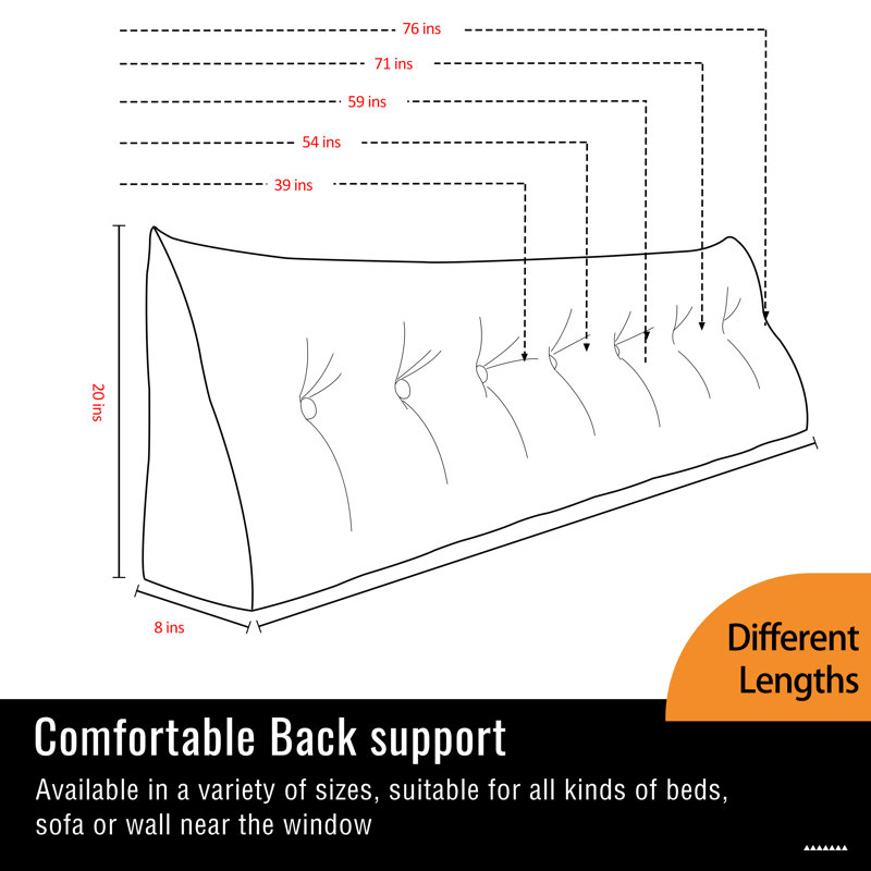 Sit-up Back Comfort 100% Cotton Velvet Wedge Headboard Reading Pillow with Removable & Washable Cover Compression, Tan