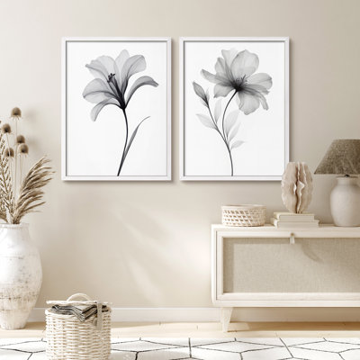 "Delicate Botanical Flowers", ensemble de 2 reproductions d'art mural encadrées à motifs floraux minimalistes, œuvres d'art élégantes pour décorer une chambre ou un vestibule