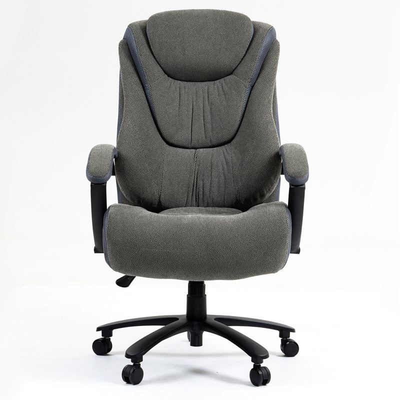 Chaise de bureau à haut dossier avec hauteur réglable, tissu respirant en lin, courbe ergonomique en S, structure stable