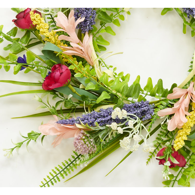 Couronne de fleurs artificielles multicolores 18 po