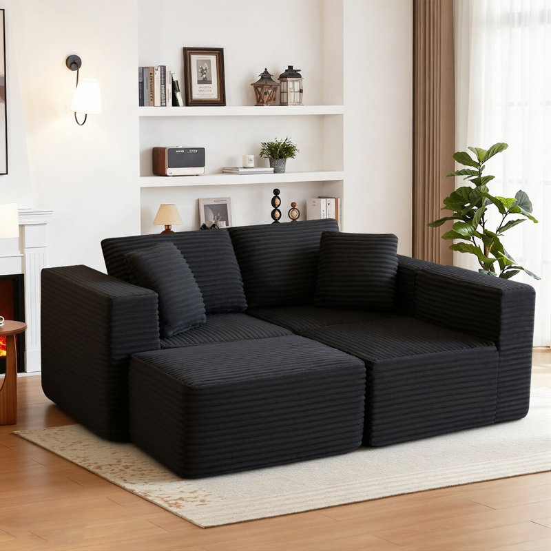 Canapé modulaire 91,1 po sans assemblage modulaire sans compression avec repose-pieds amovible, Black