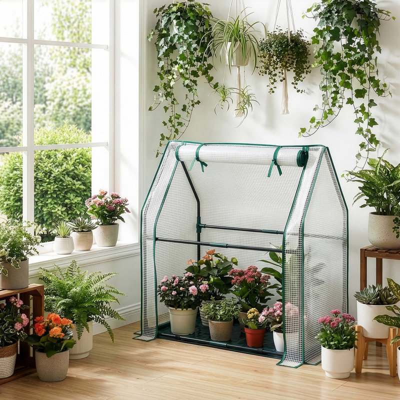 36 X 18 X 33 In. White PE Greenhouse With PE Bottom Mat, Gray