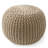  Casafield Round Pouf Ottoman, Cotton Knit Upholstered Footrest - Black-197445879-170917956