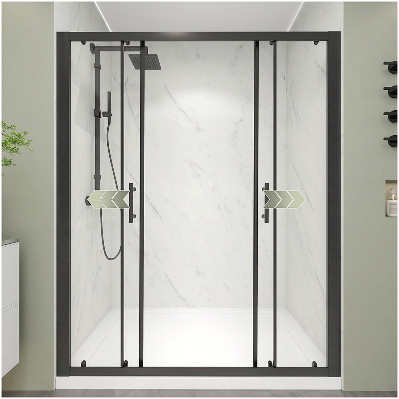 Porte de douche coulissante à double cadre l 60 po x H 72 po Comfystyle, avec verre trempé clair de 1/4 po (6 mm), fini noir mat