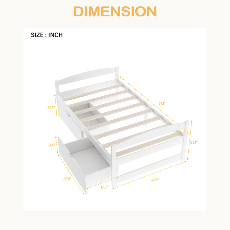 Lit plateforme simple avec deux tiroirs, Blanc