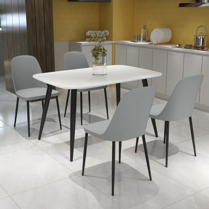 Aspen 5-Piece Casual Dining Set - Rectangular Table & 4 Plastic Duo Chairs, Grey, White