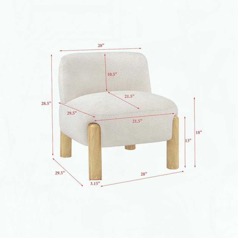 Chaise sans accoudoirs en toile de jute Glam Cream - Tissu moelleux - Pieds en bois