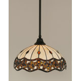 Stem Hung Pendant Shown In Matte Black Finish With 16" Roman Jewel Art Glass