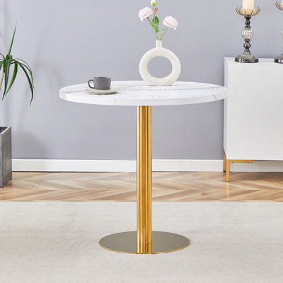 Table de salle à manger ronde à texture annulaire moulée par aspiration, durable et résistante à l'eau.
