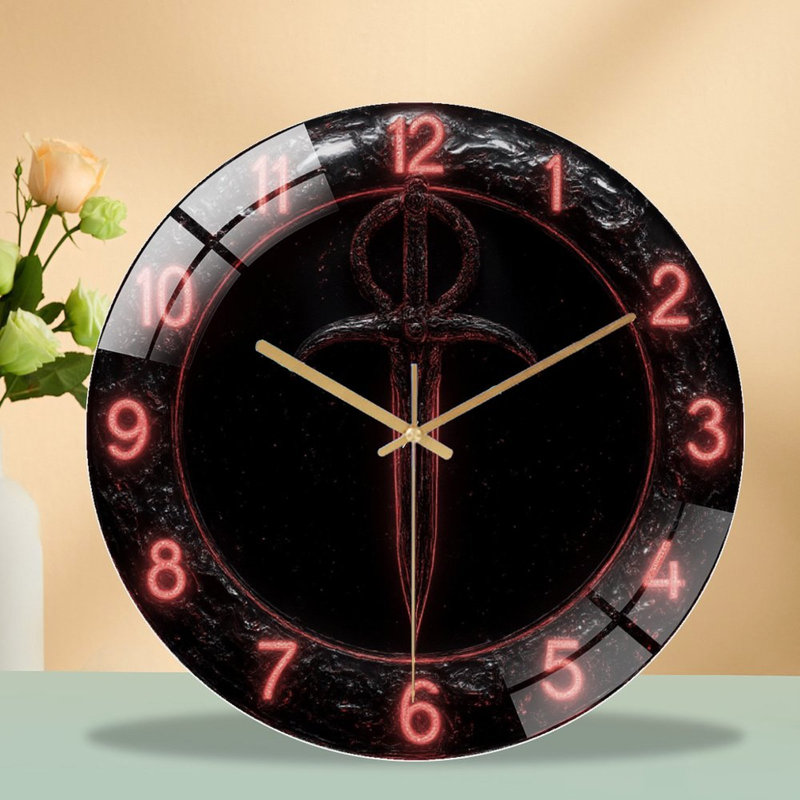 Horloge murale sombre en forme de sabre rouge
