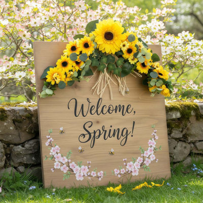 Ornement de tournesol artificiel, ornement de porte de tournesol décoratif suspendu de 18 pouces pour décoration de porte de fête de mariage