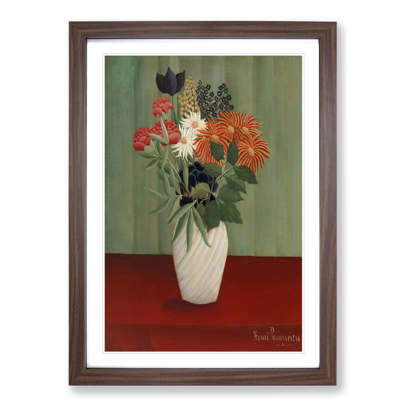 Bouquet of Flowers Vol.2 by Henri Rousseau - Picture Frame Painting, Walnut, 48cm H x 36cm W x 2cm D