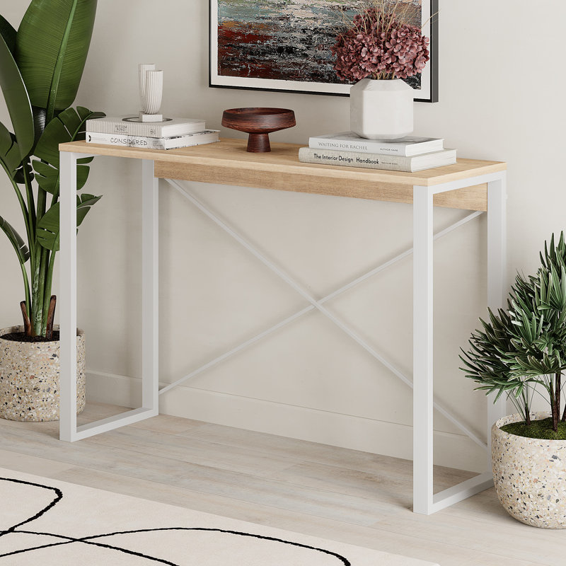 Aliceville Console Table Retro 110cm with Metal Legs, Sapphire Oak, White