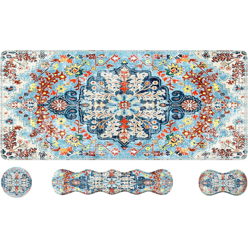 Retro Boho Floral Blue Pad Set,4 PCS Gaming Mouse Pad Set