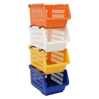 9.5" 4PCS Stacking Storage Baskets Rectangular Stackable Organizer Storage Bins Modern