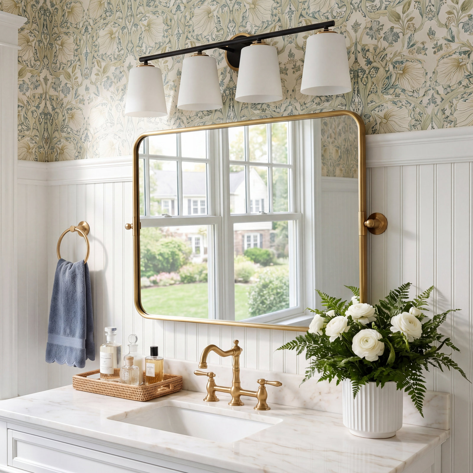 Argan 4-Light Bathroom Vanity Light In Matte Black And Natural Brass