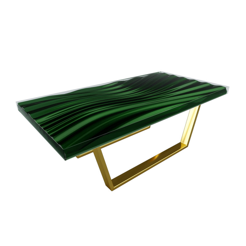 Wave Solid Wood Single Coffee Table, Green, Gold Plated