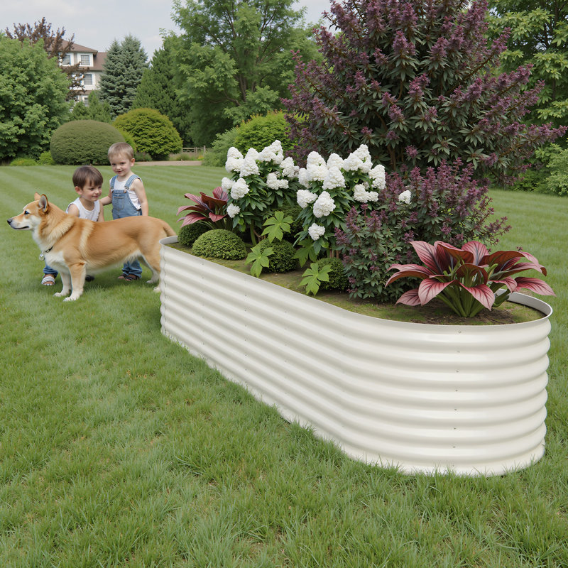 Galvanized Metal Oval Raised Garden Bed - Planter Box for Vegetables and Flowers, 6.11" H x 94.5" W x 26.19" D, Green
