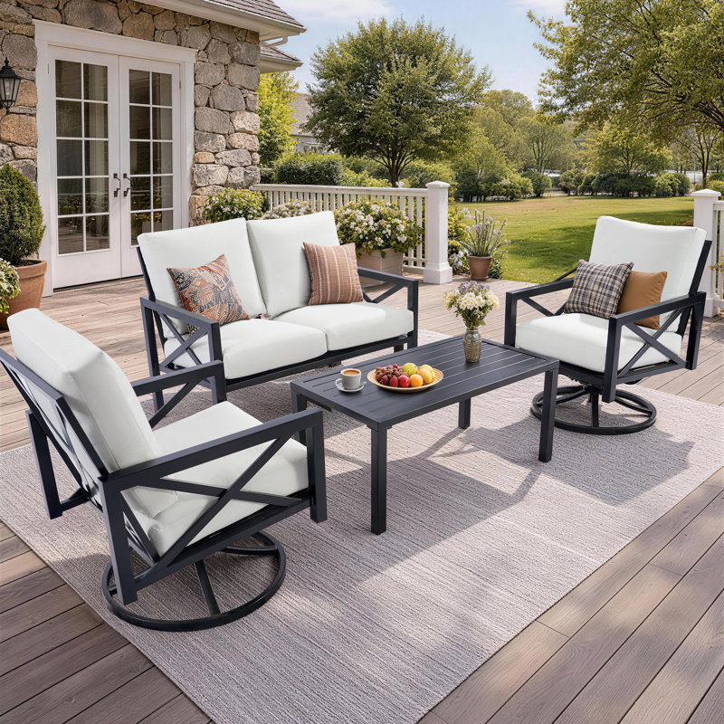 Outdoor Metal 4 Person Seating Group With 2 Swivel&Rocking Chair
