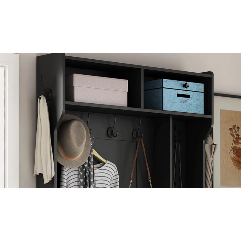 Hall Tree With 6 Hooks, Entryway Bench With Storage, Coat Hanger Rack For Entrance & Hallway, Black