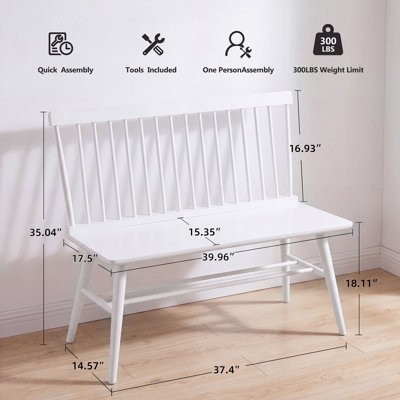 Yatts 41" wide Solid Color Rubberwood Modern Farmhouse Wood Benche Lovseat with Protective Pad