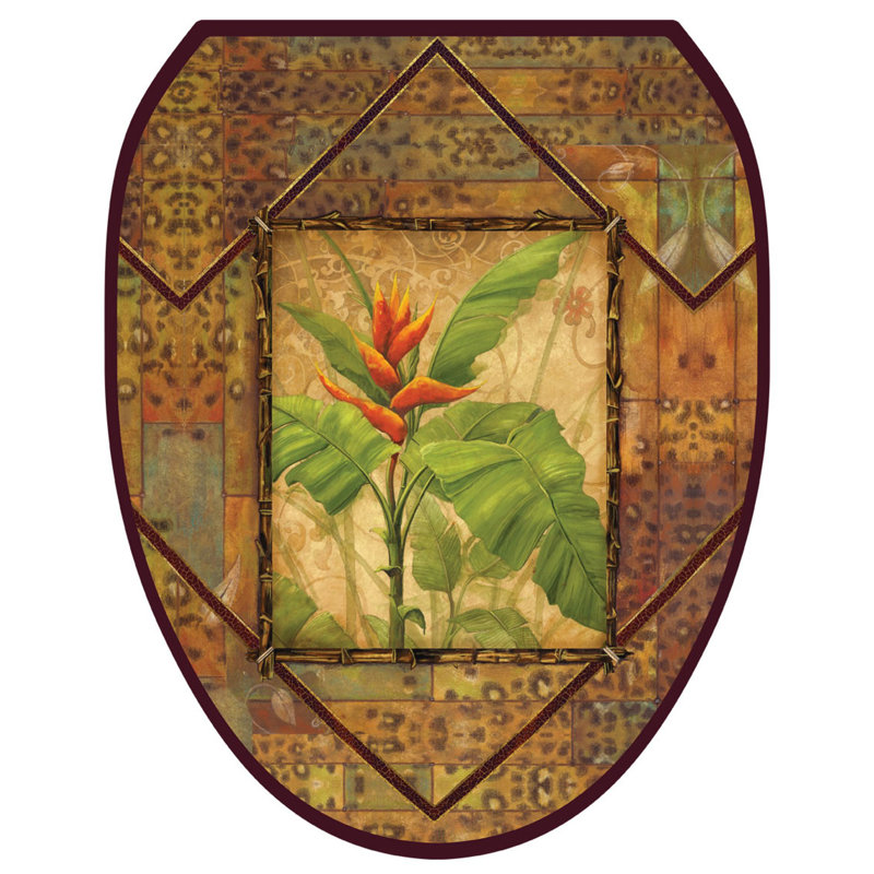 Tropical Bird of Paradise Brown and Orange Toilet Lid Sticker