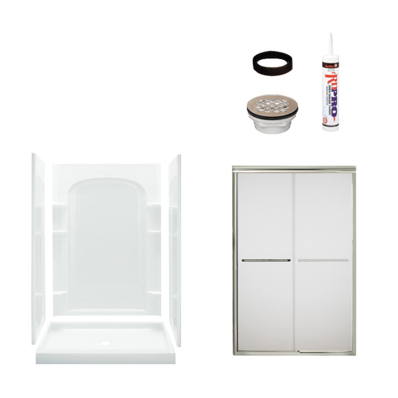 Cabine de douche rectangulaire avec cadre coulissant l 48 po x H 75,75 po Ensemble inclus, Chrome / Blanc