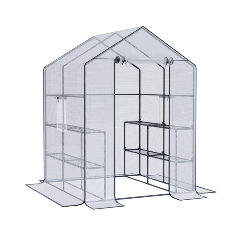 Serre de plain-pied avec portes à fermeture à glissière double, 3 niveaux et 12 tablettes