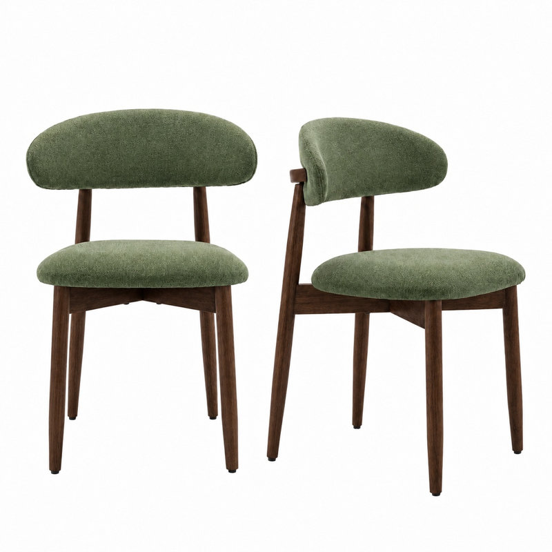 Chaise d'appoint rembourrée en bois massif Vannie, Vert, Noyer