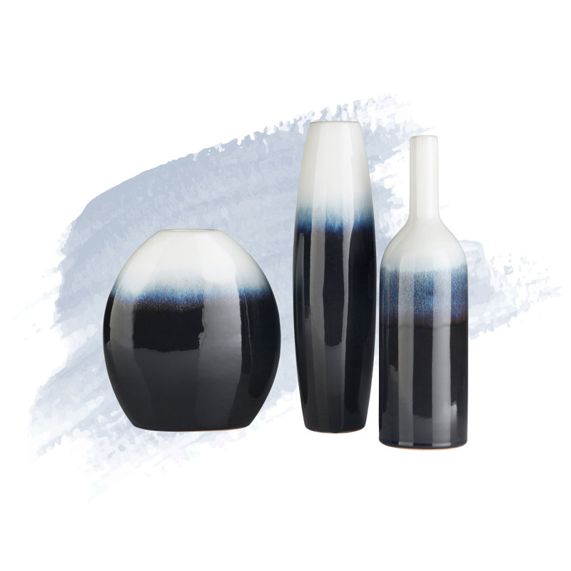 Ensemble de 3 vases de table en céramique marine / blanc / noir Samsel
